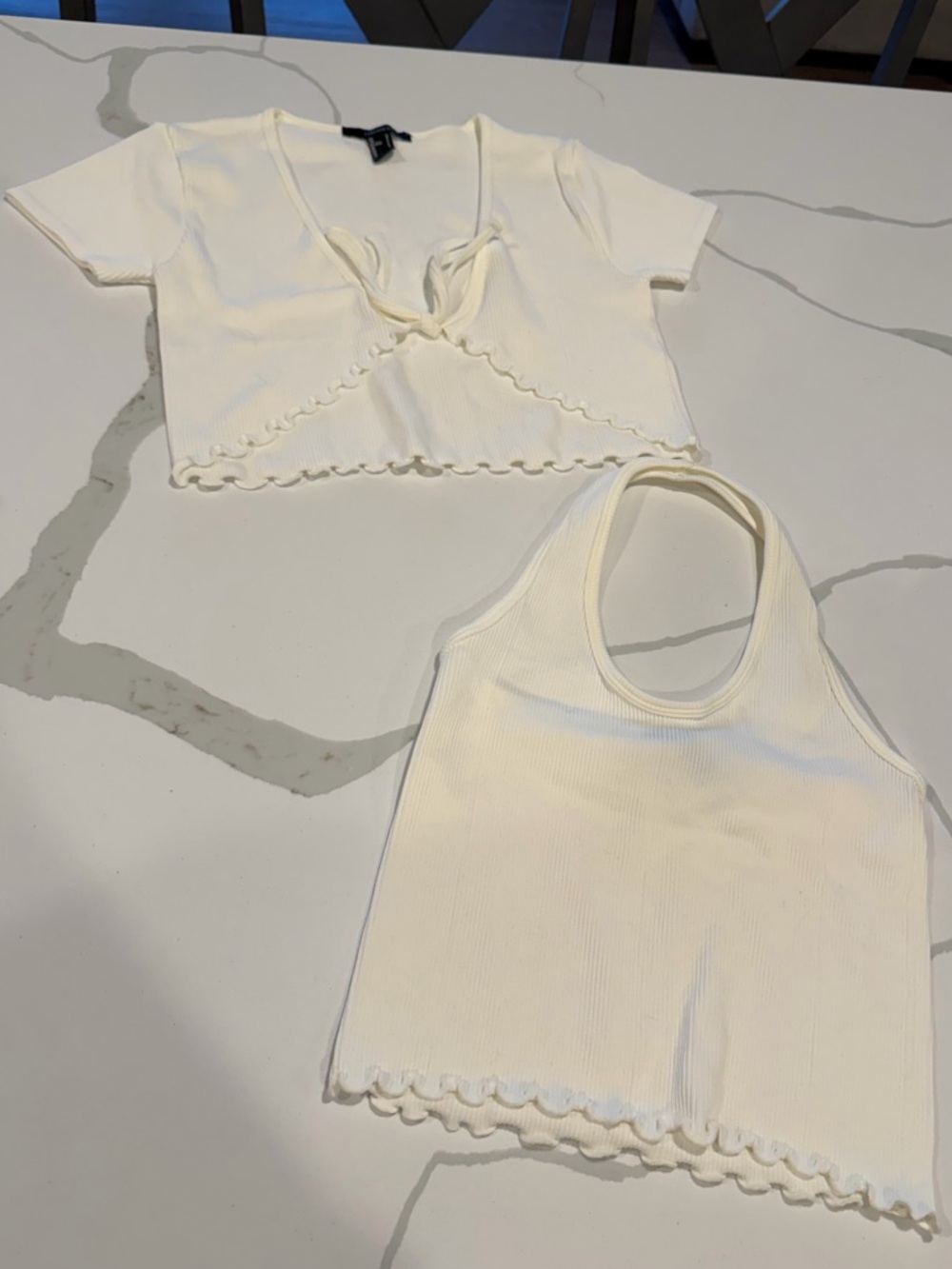 Forever 21 Cream Ribbed Halter Top and Shrug Set